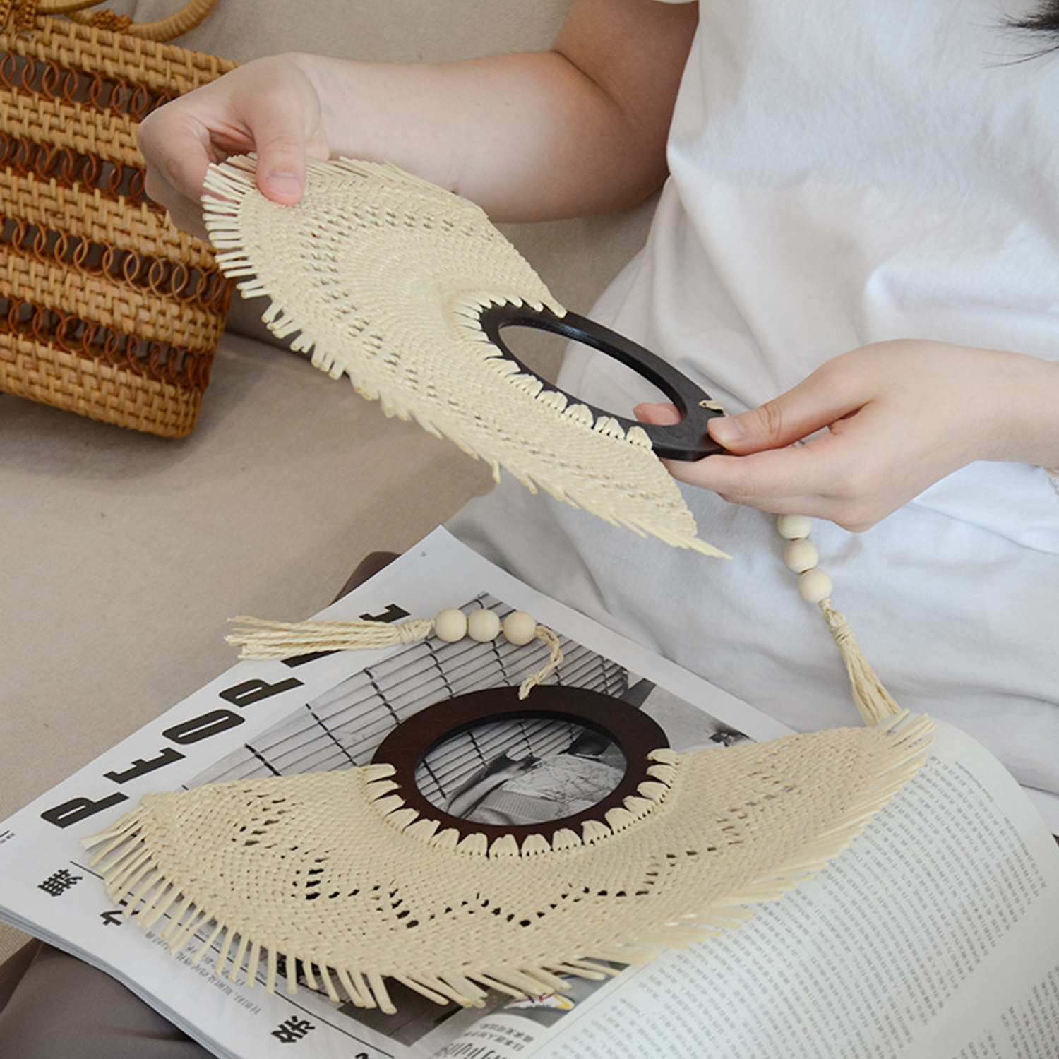 Straw Palm Hand Held Fan 8