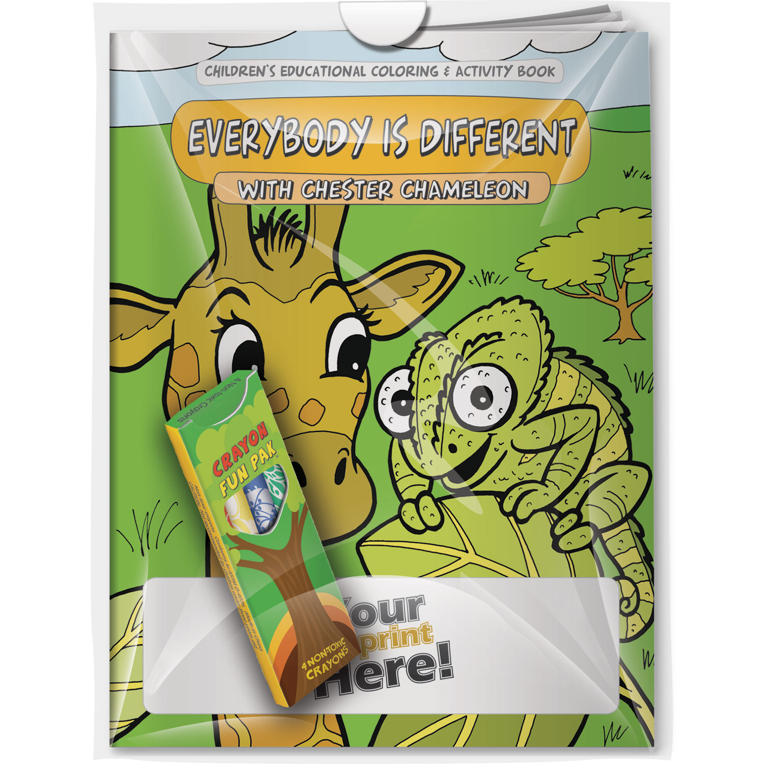 Combo Pack - CB1046 Coloring Book & 4-Pack of Crayons (Imprinted) in a Poly Bag 4