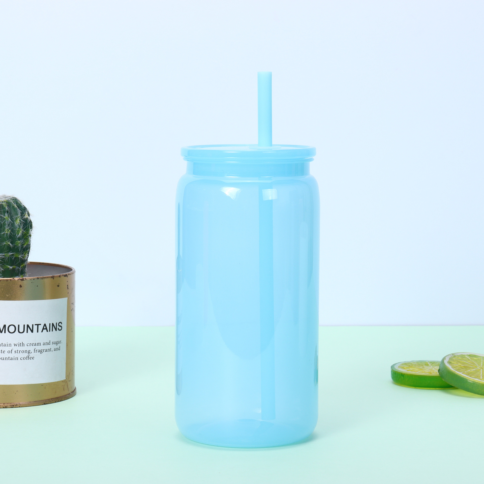 16 oz Plastic Tumbler with Straw and Lid 13