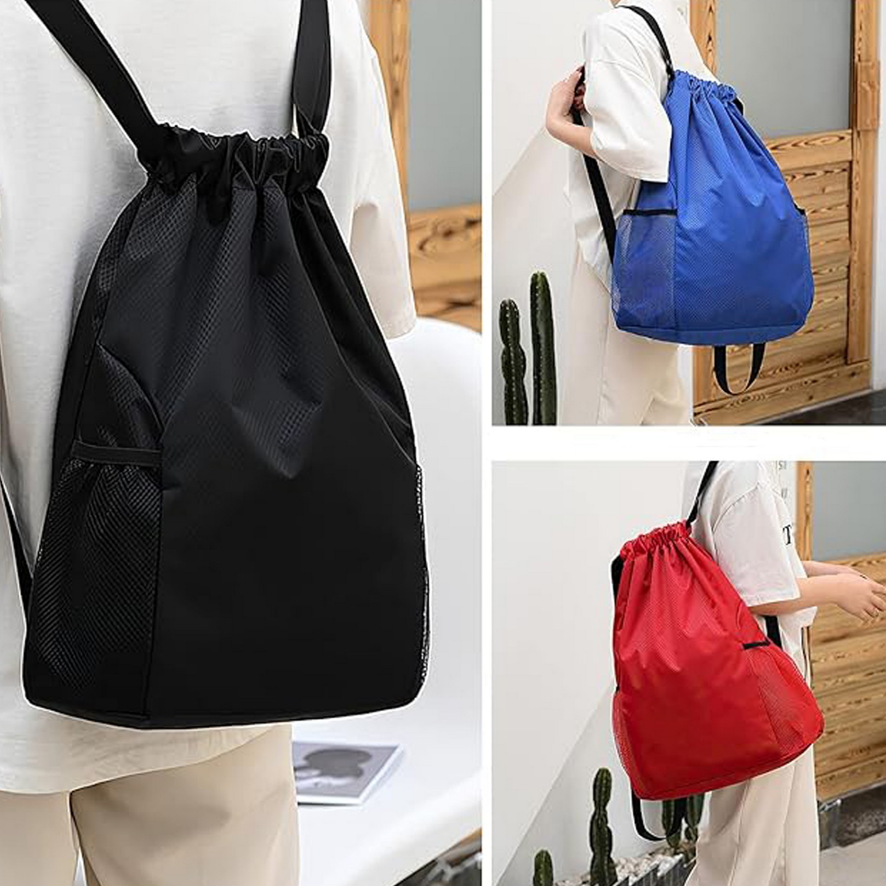 Drawstring Backpack With Mesh Side Pockets 3