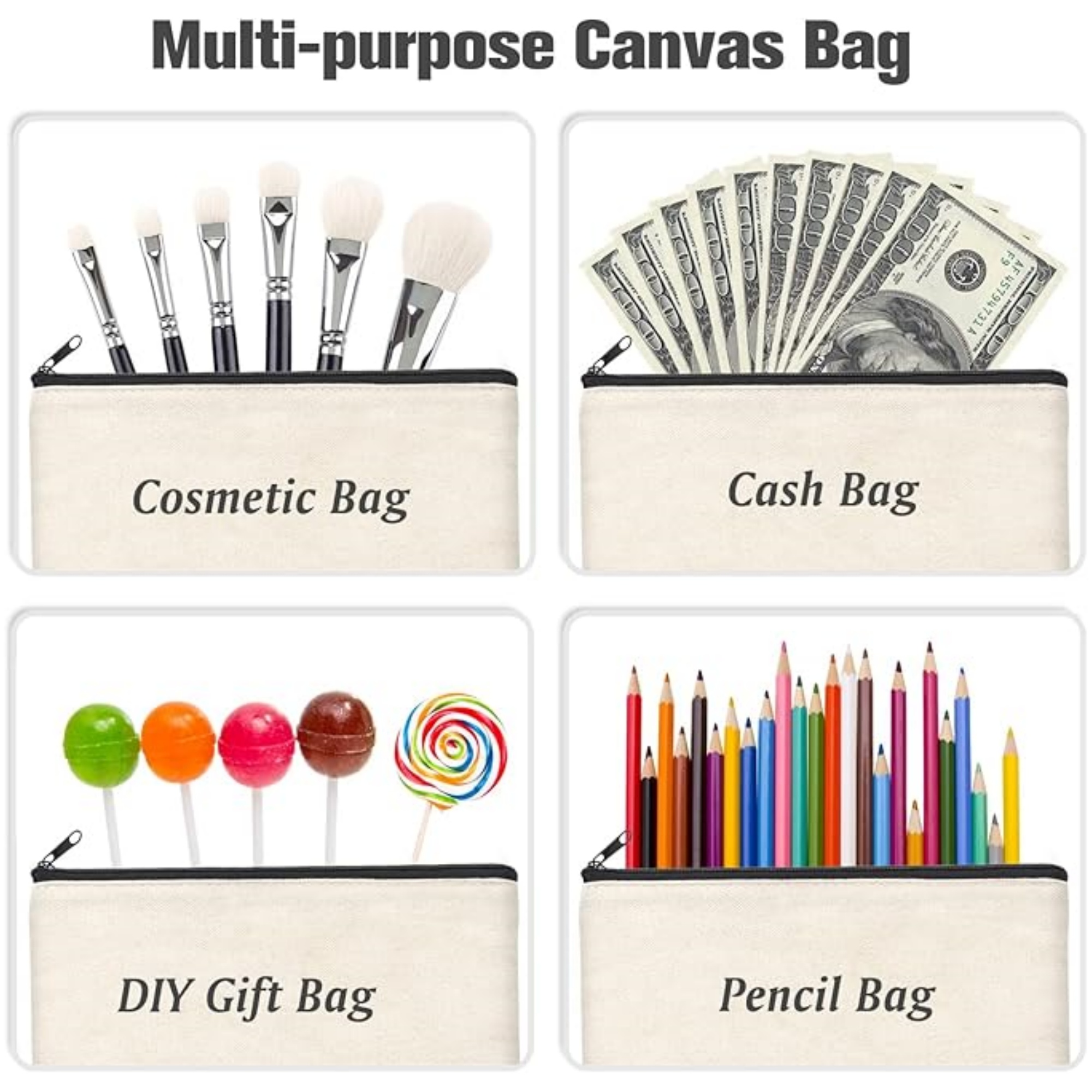 Canvas Pencil Pouch Zipper Bag with Wristband Lanyards 3