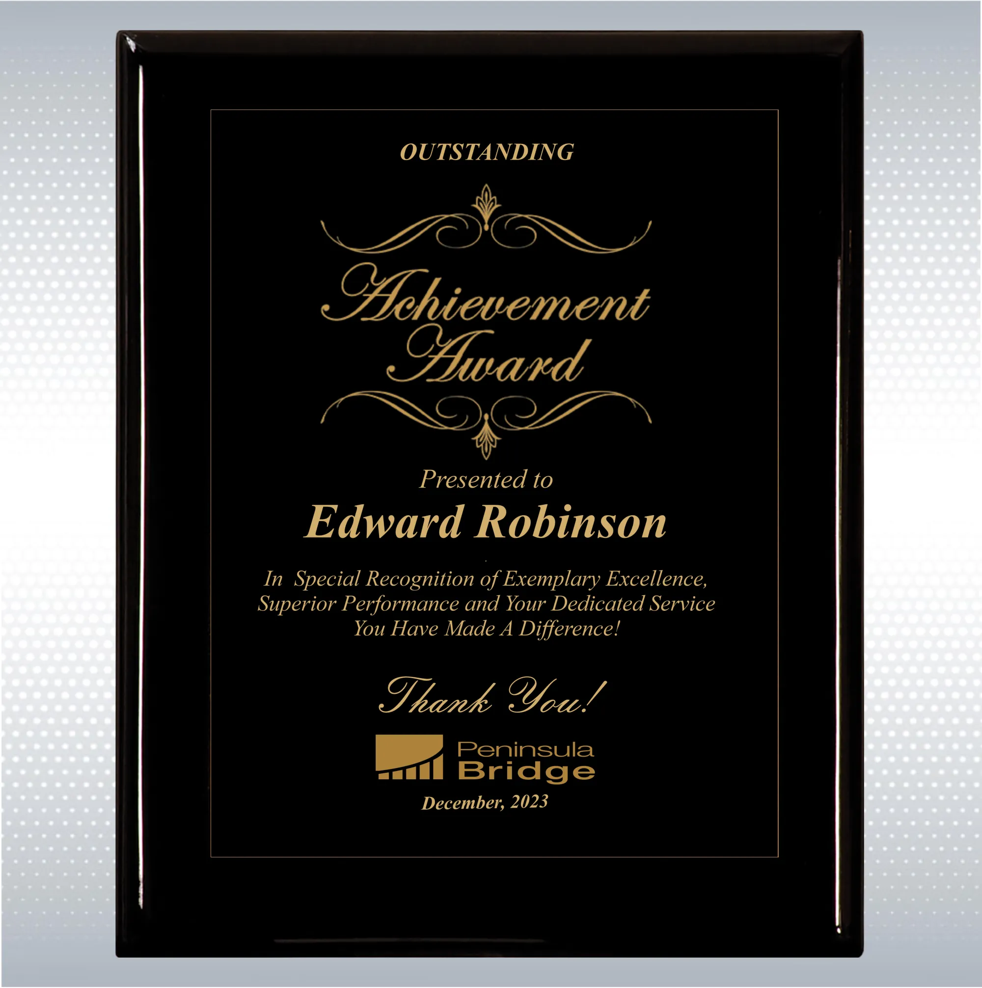 Black Piano Finish Wood Excellence, Achievement Plaque 17