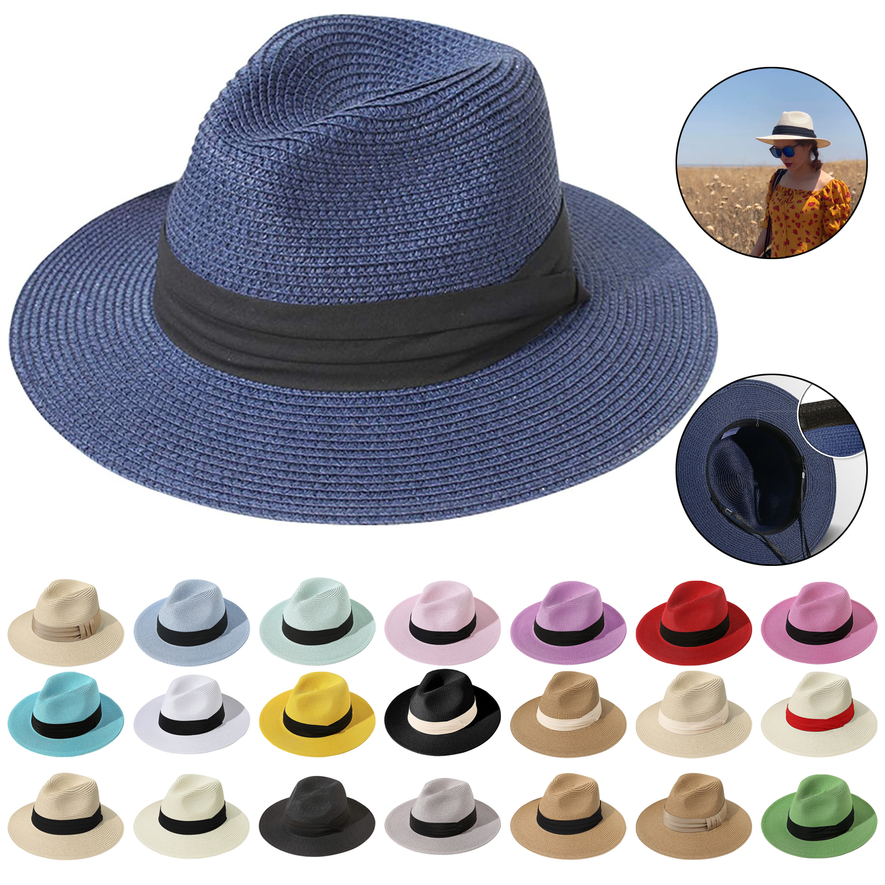 Women Wide Brim Straw Panama Sun Hat 3