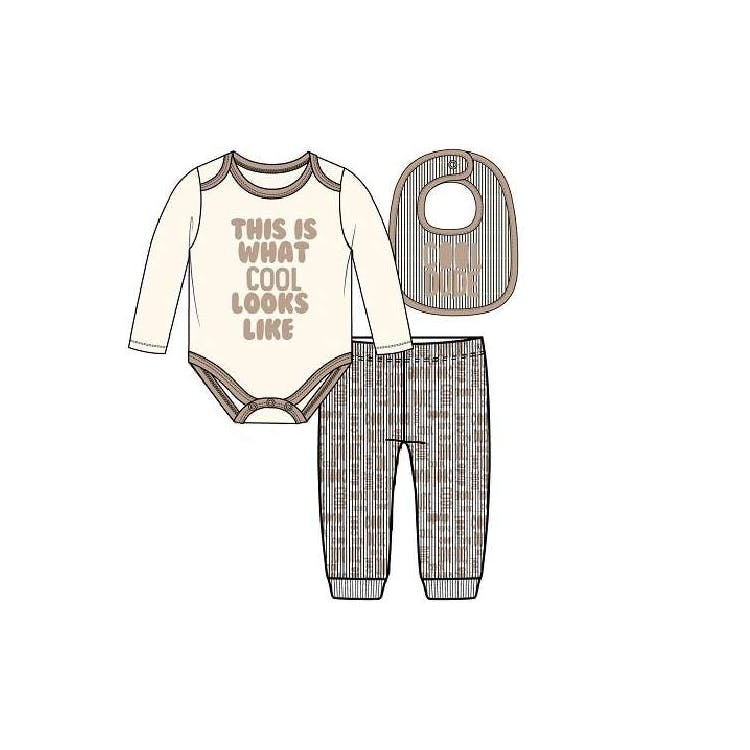 Boys' Bodysuit Set with Bib Tan 0-9M 3pc 1