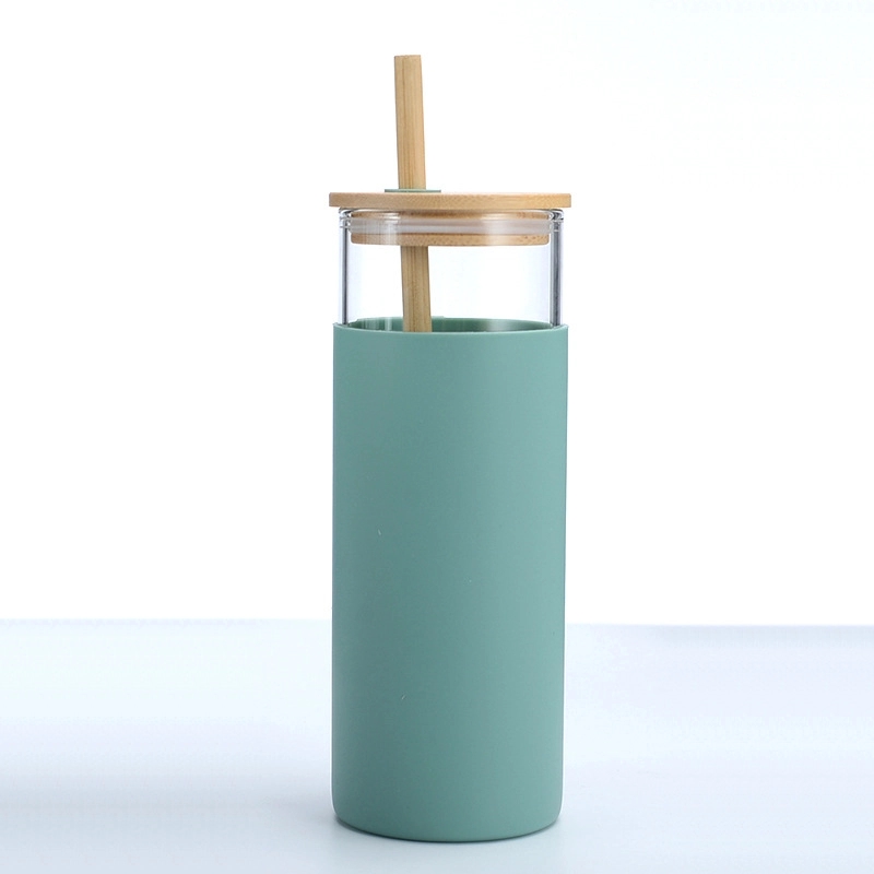 Custom 17 oz Glass Tumbler With Bamboo Lid And Straw 13