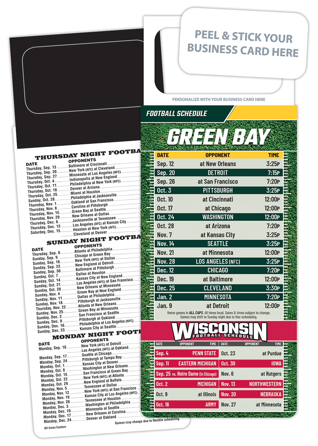 Pro Football Schedule Magnet - Peel and Stick Business Card (3.5x9)