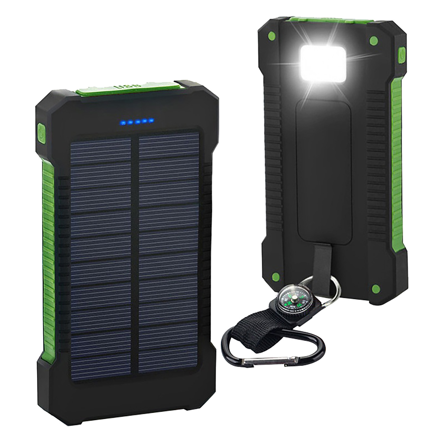 10,000 mAh Solar Dual Port Water Resistant Power Bank w/Compass & Carabiner 3