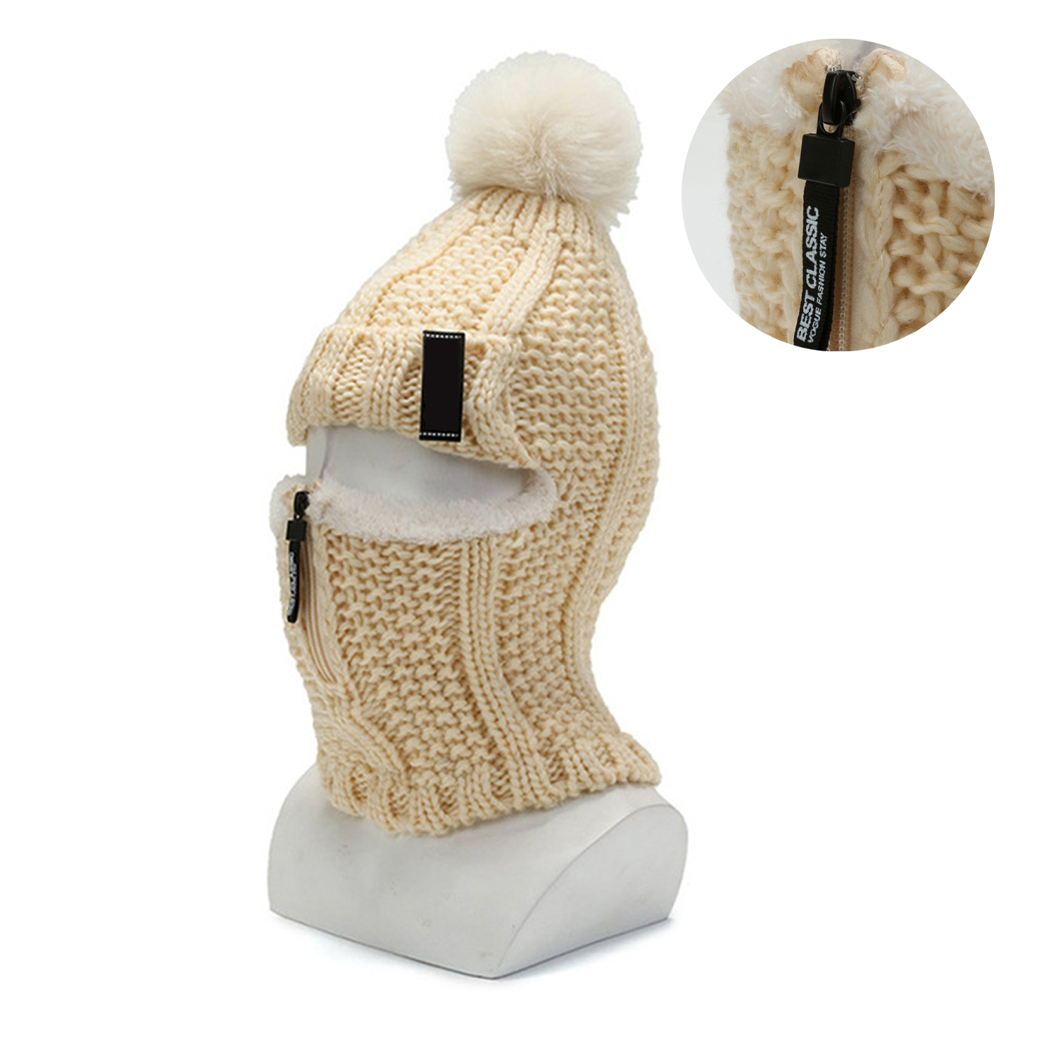 Womens Hat Fleece Lined Plush Ball Neck Warmer Cap 5
