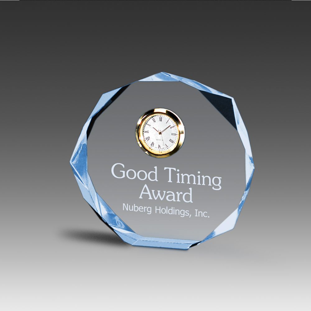 Freestanding Octagonal Bevel Award w/Clock 2