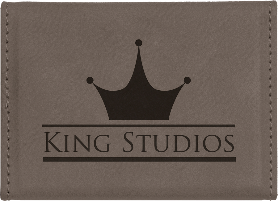 3 3/4" x 2 3/4" Gray Leatherette Hard Business Card Holder 2
