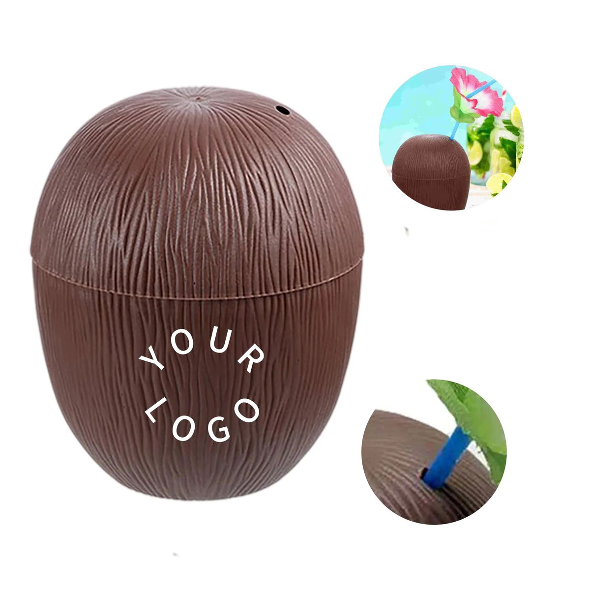 16 oz Coconut Cup with Bendy Straw for Parties 1