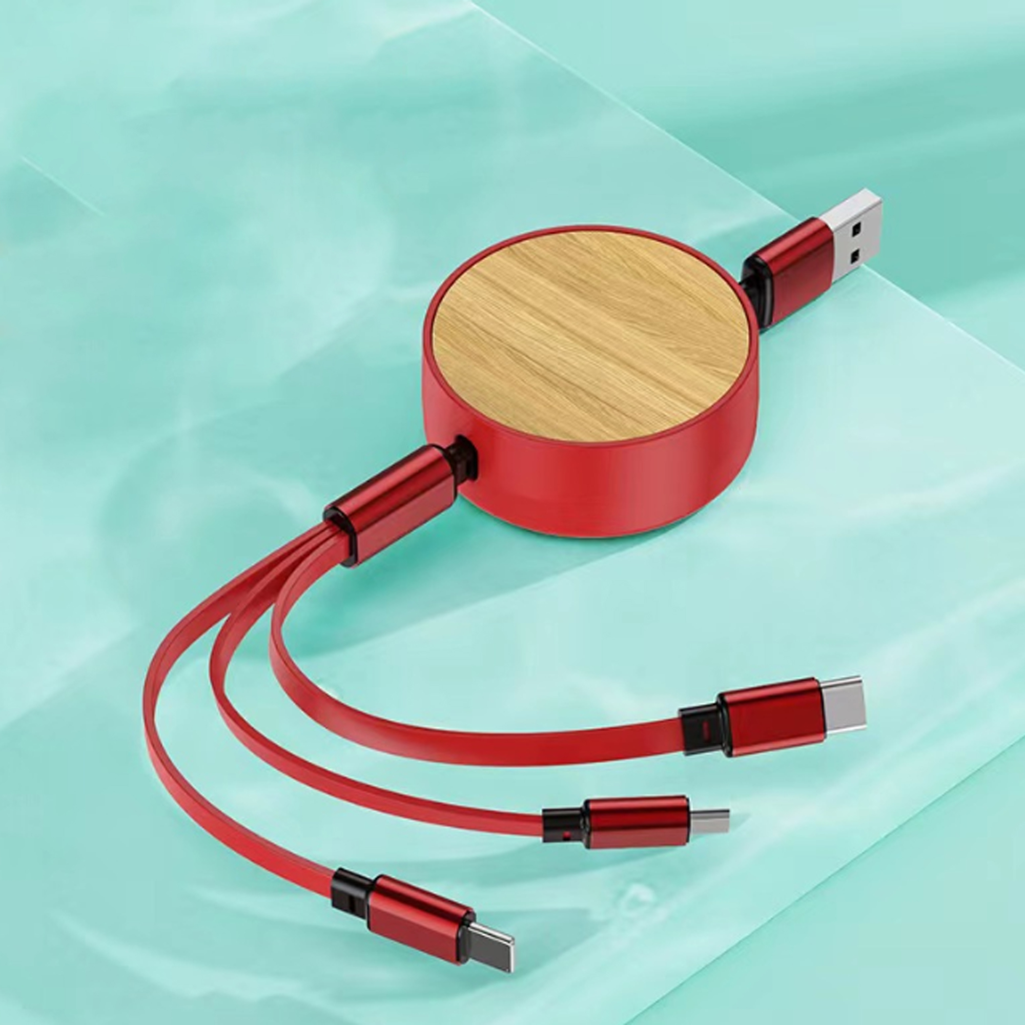 Bamboo 3-in-1 Retractable USB Charging Cable 2