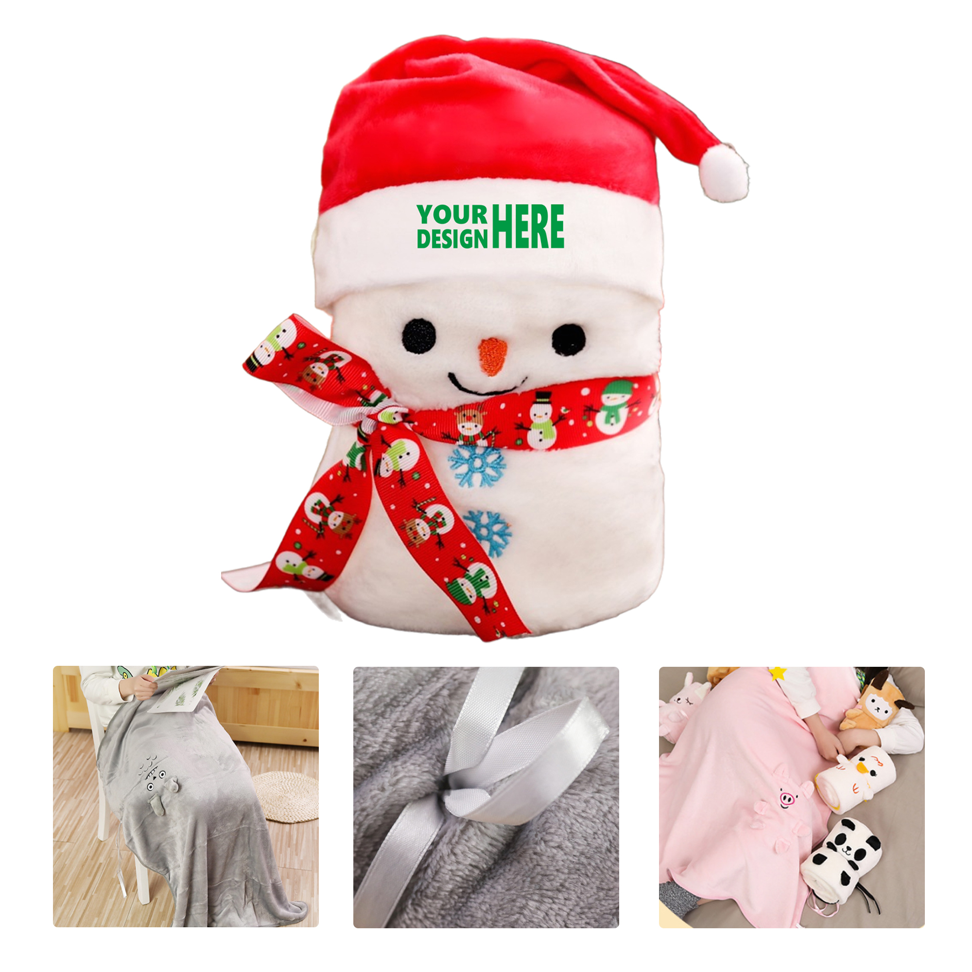MOQ 50 Plush Snowman Blanket Roll Christmas Gift 1