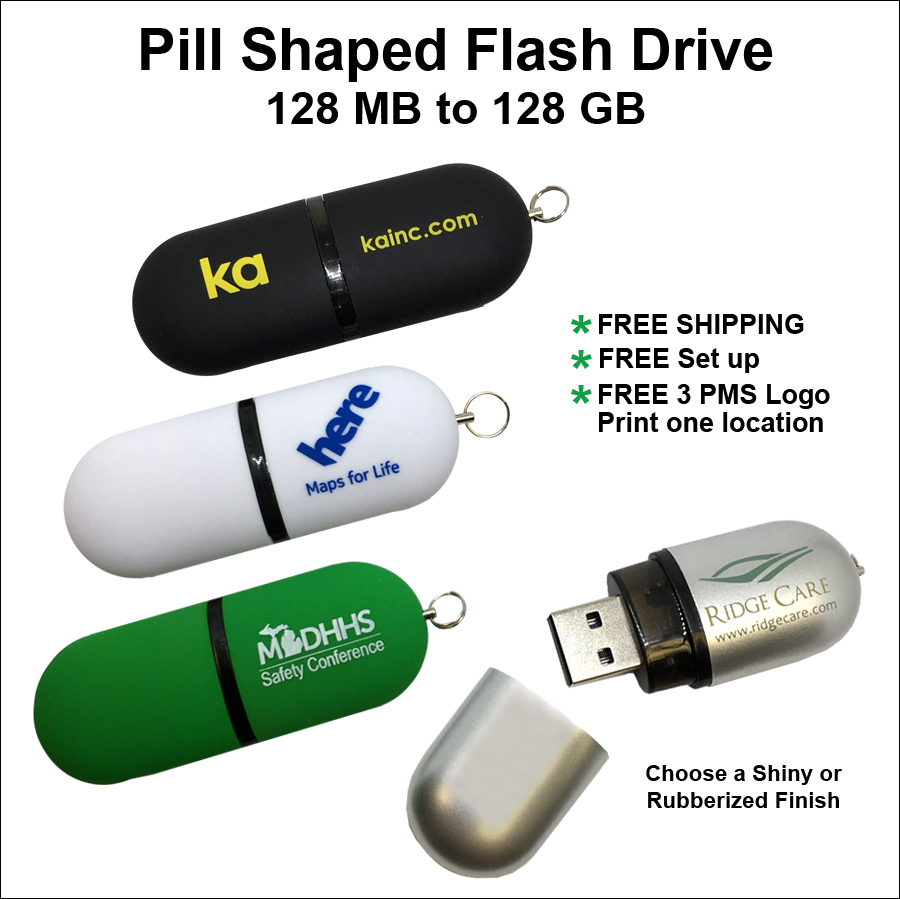 Pill Shaped Flash Drive / USB - 16 GB Memory