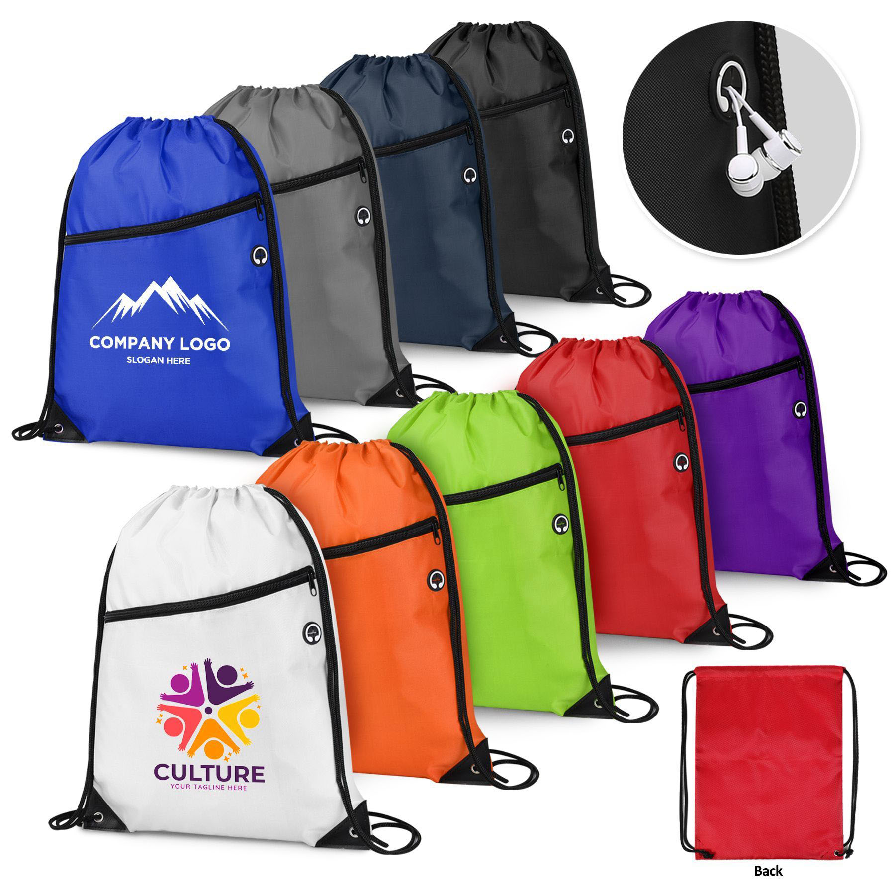 420D Heavy Duty Drawstring Backpack With Front Zipper 6