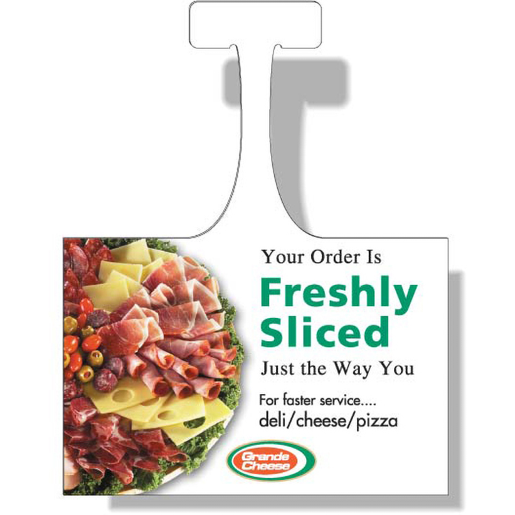 .010 White Gloss Plastic Shelf Dangler, 4"x6" Rectangle, Full Colour