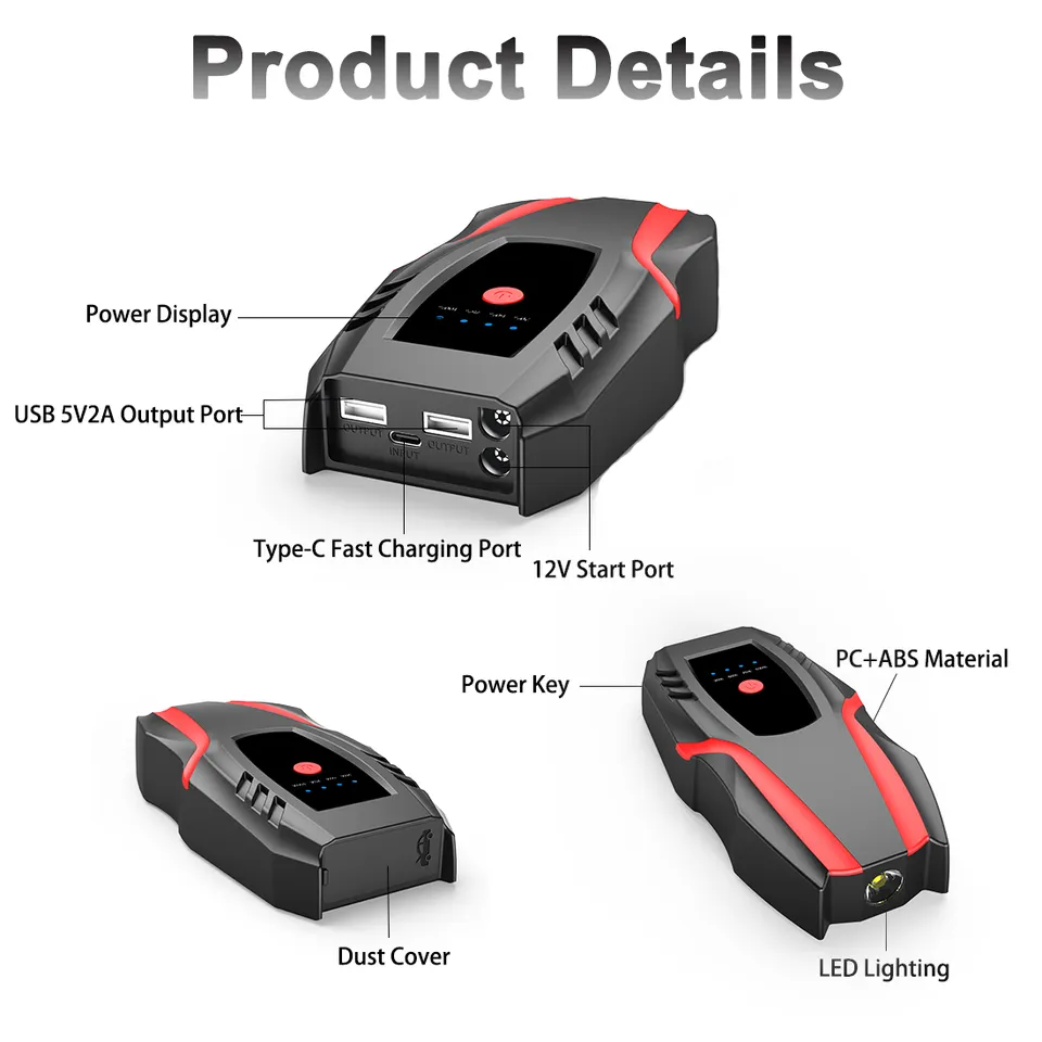 Multi-Function Portable 12V Lithium Battery Car Jump Starter 4