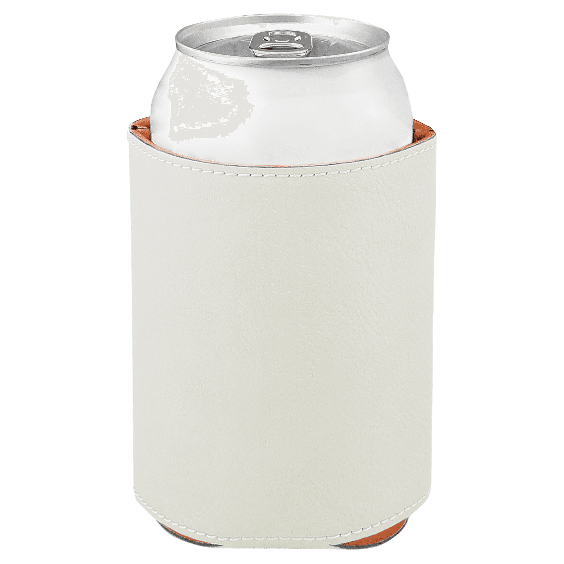 3 3/4" White Leatherette Beverage Holder, custom koozie with logo imprint 3