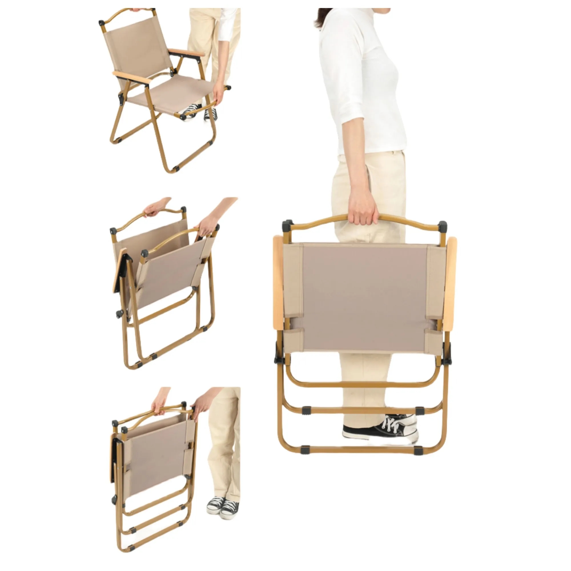 Portable Folding Beach Chair with Wooden Handle 3