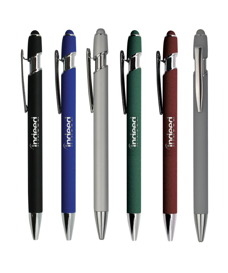 Union Printed - Soft Rubber Finish Click Metal Ballpoint Stylus Pen 1