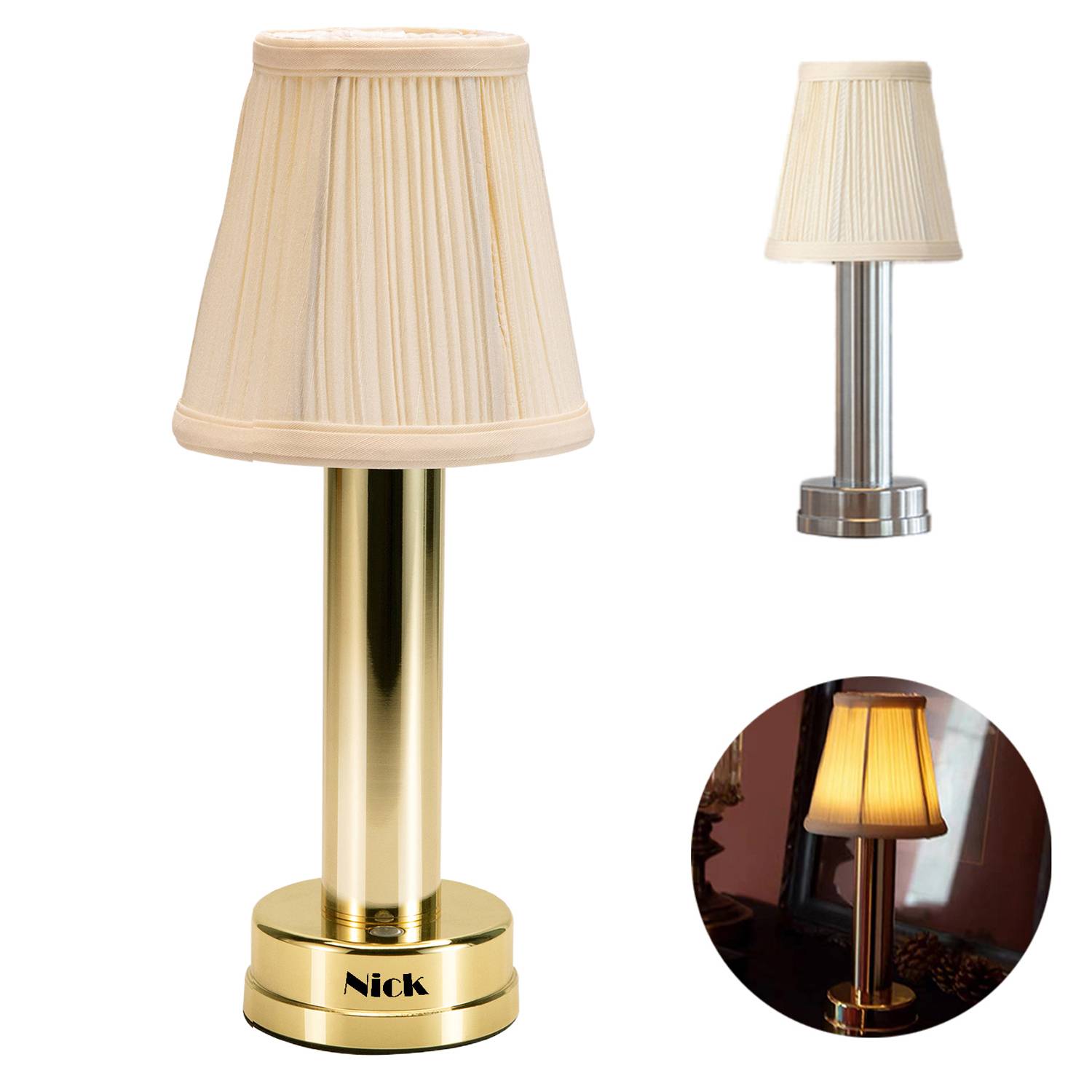Metal Table Lamp Fabric Shade Rechargeable Ambiance 2
