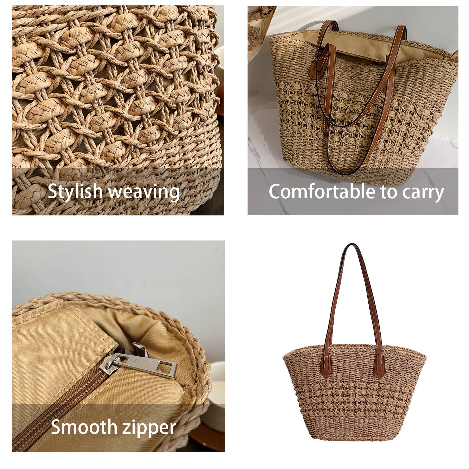 Straw Summer Large Shoulder Tote Beach Bag 8