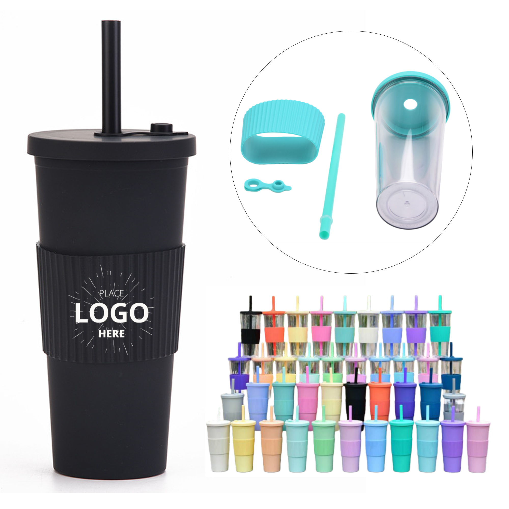 24oz Plastic Tumbler With Lid and Straw 1