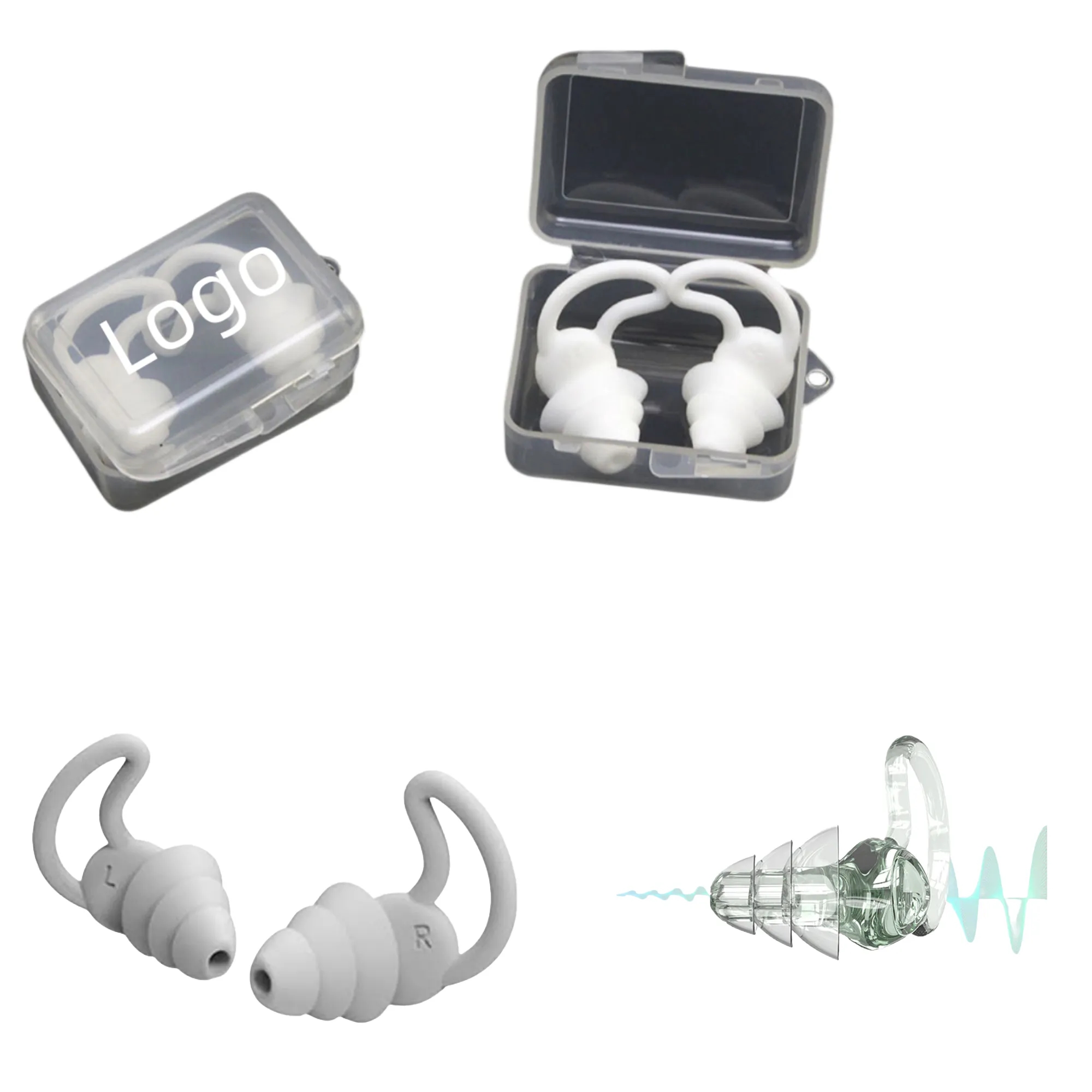 Silicone Noise Cancelling Earplugs and Clear Clip Case 2
