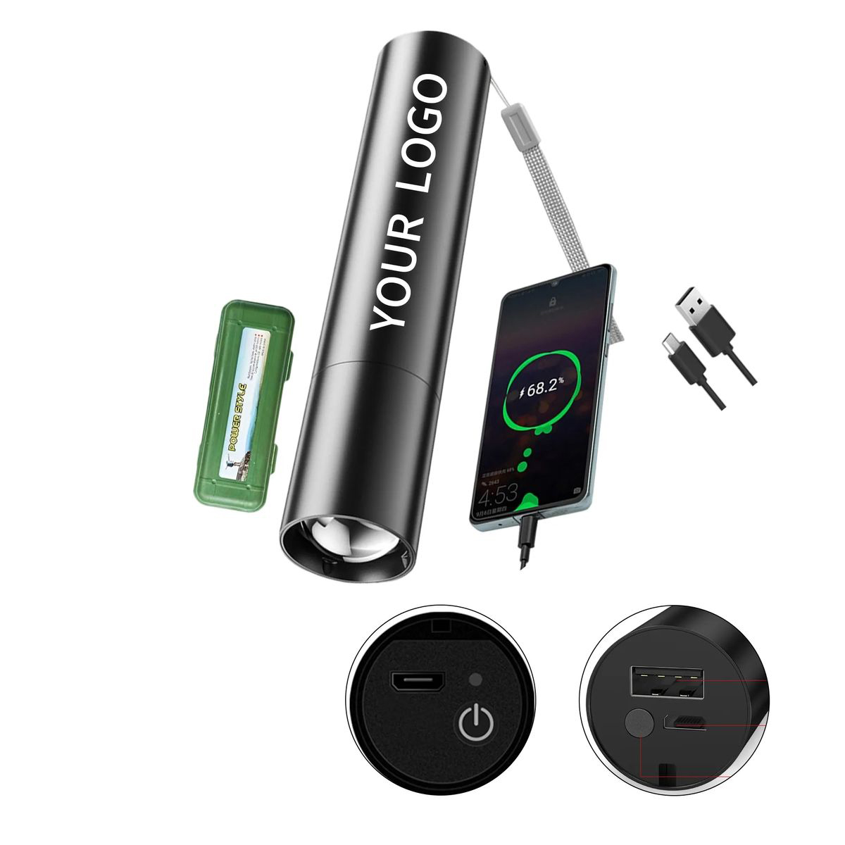 Aluminum Flashlight with Built In Power Bank 2