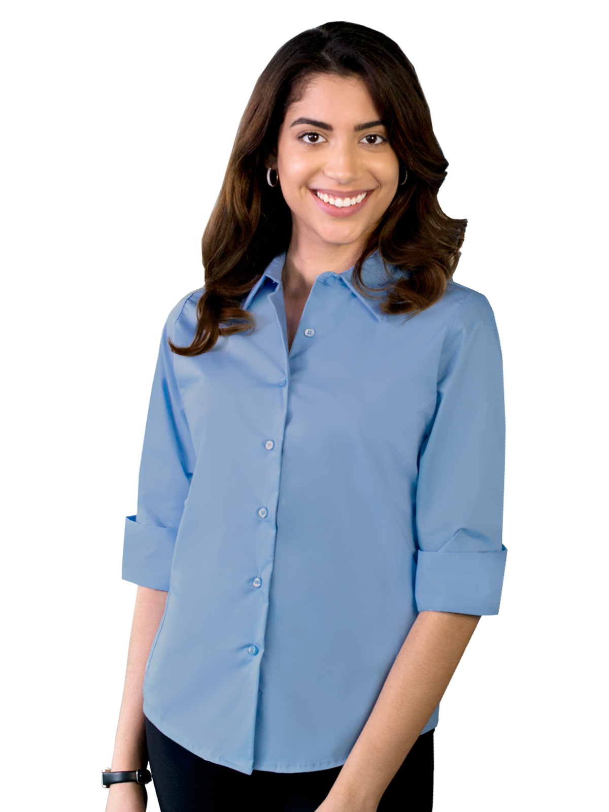 Blue Generation - Women's Pocketless 3/4-Sleeve Stretch Poplin Shirt 8