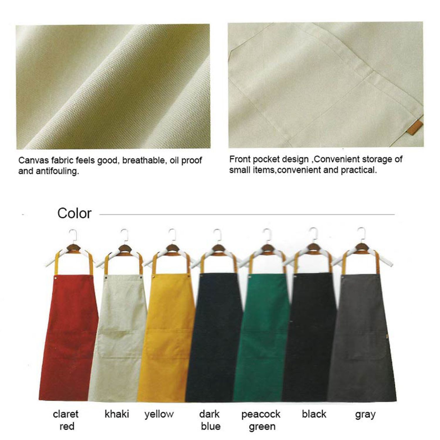 14 oz Canvas Kitchen Apron w/ Detachable Strap & Pockets 2