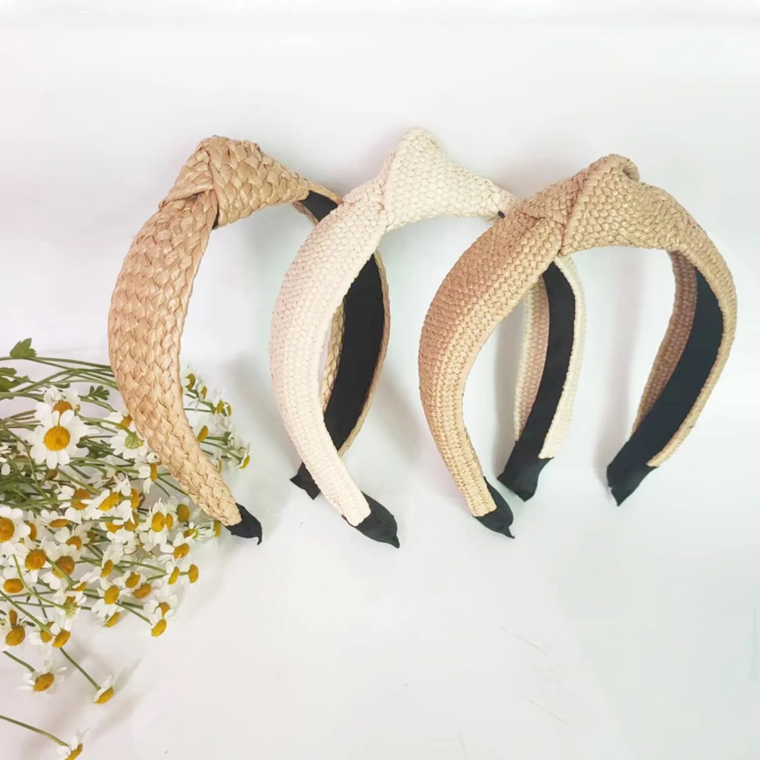 Wide Brim Straw Headband for Women -Elegant Knot Design 10