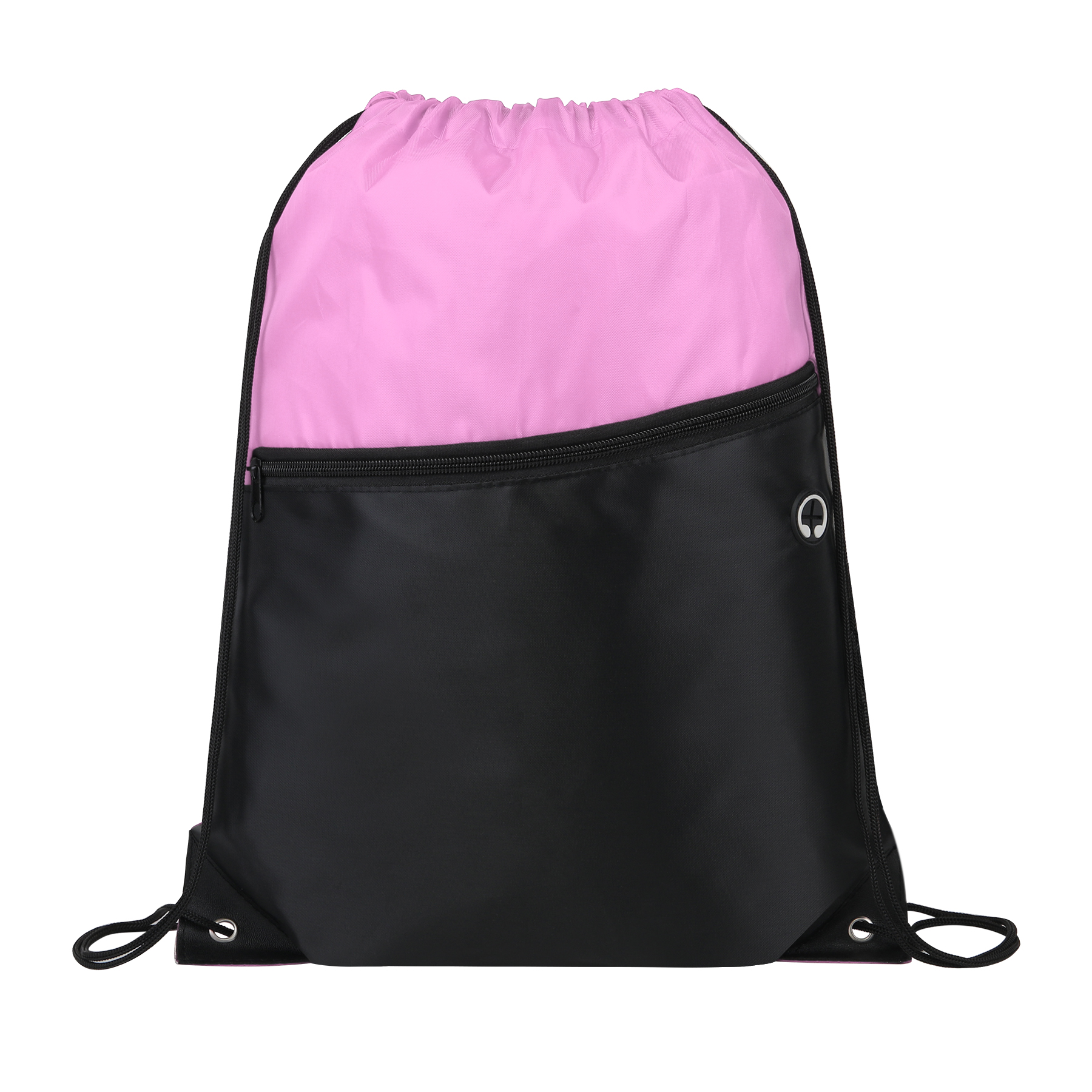 Two-Tone Drawstring Backpack With Front Zipper 15