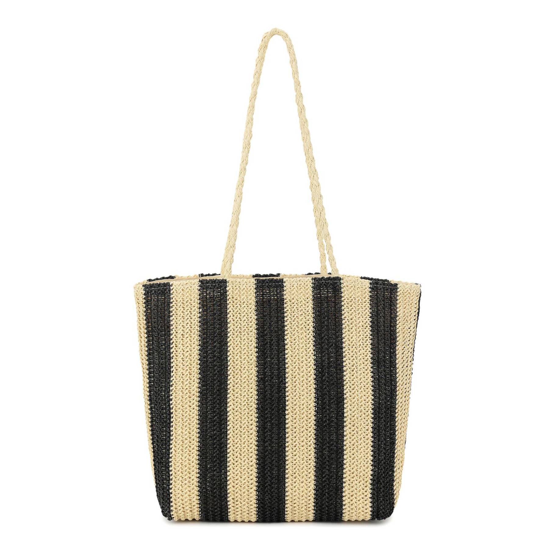 Women Beach Straw Striped Tote Bag 4