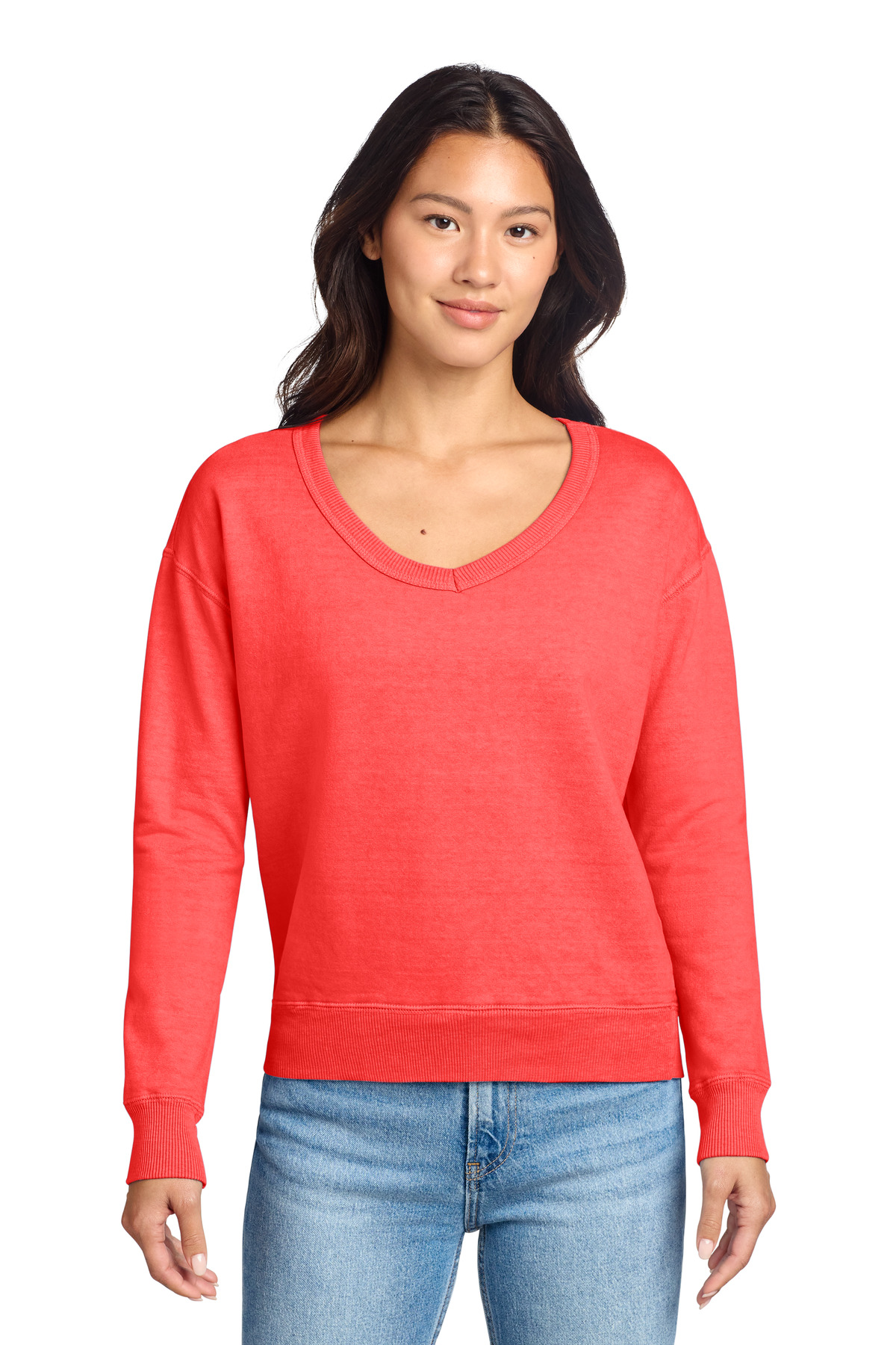 Port & Co Women's Beach Wash Garment-Dyed V-Neck Sweatshirt LPC098V 1