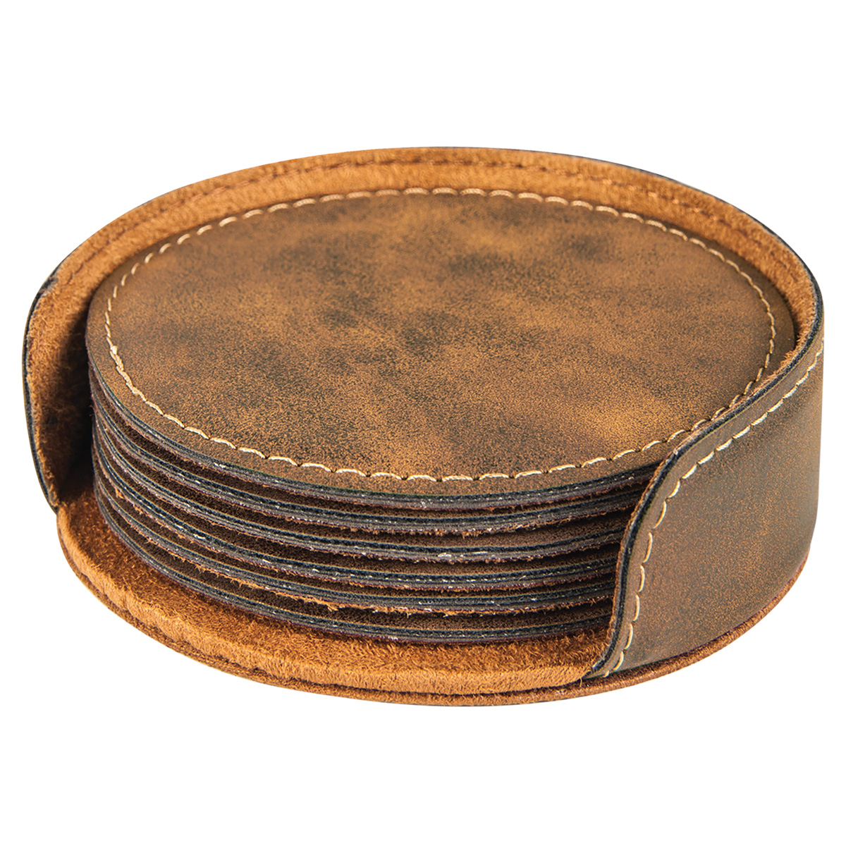 Rustic/Gold Leatherette Round 6-Coaster Set 3