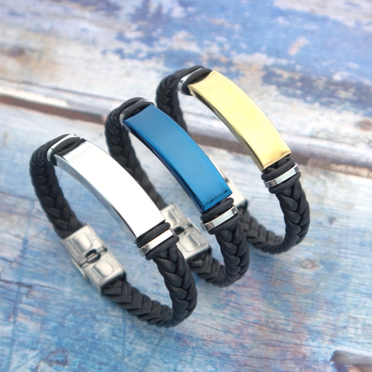 Custom Stainless Steel Leather Bracelet 2