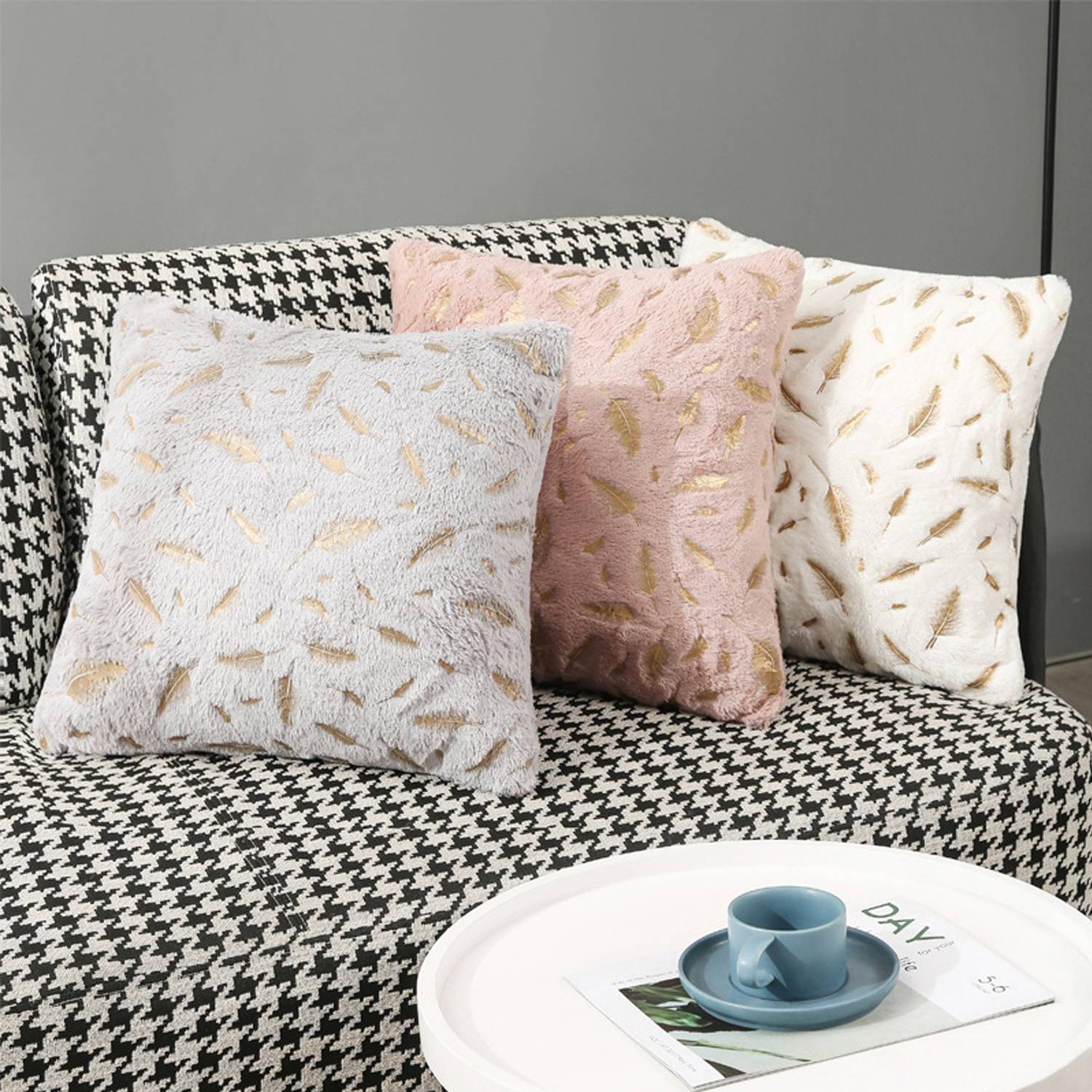 Double Sided Feather Hot Pressed Golden Plush Pillowcase 4