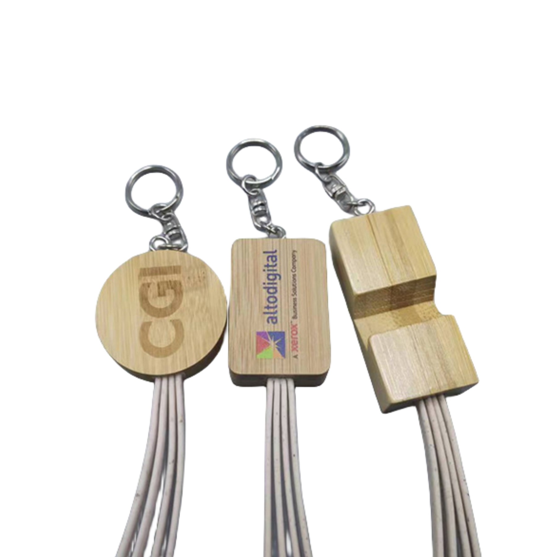Biodegradable 3-in-1 Bamboo Charging Cable w/ Keychain 2