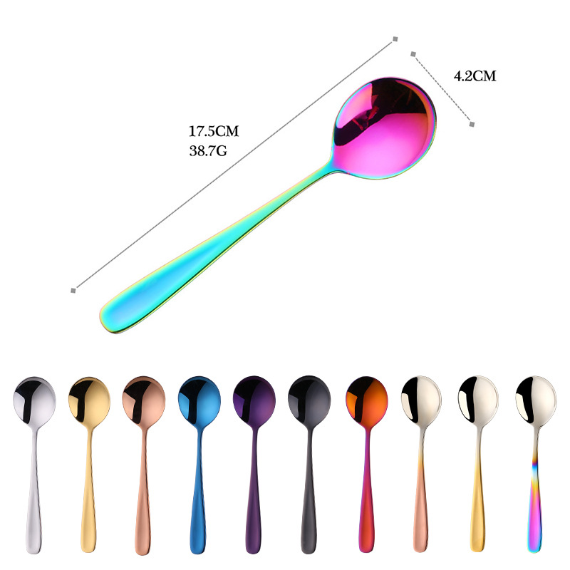 Stainless Steel Silverware Dinner Bouillon Round Spoon 4