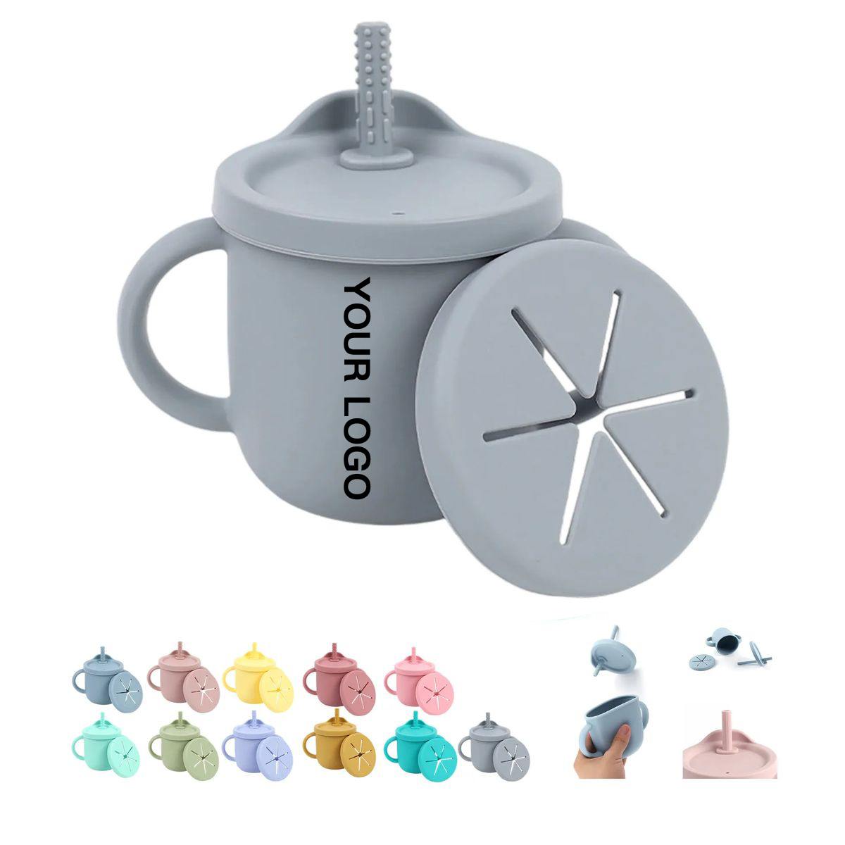 Silicone Toddler Cup with Straw Stopper and Dual Lids 8