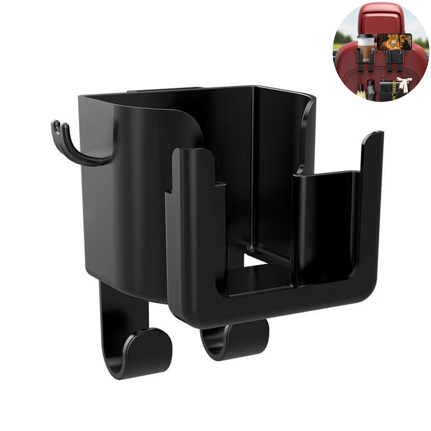 Car Back Seat Phone Stand Cup Holder w/ Hook 2