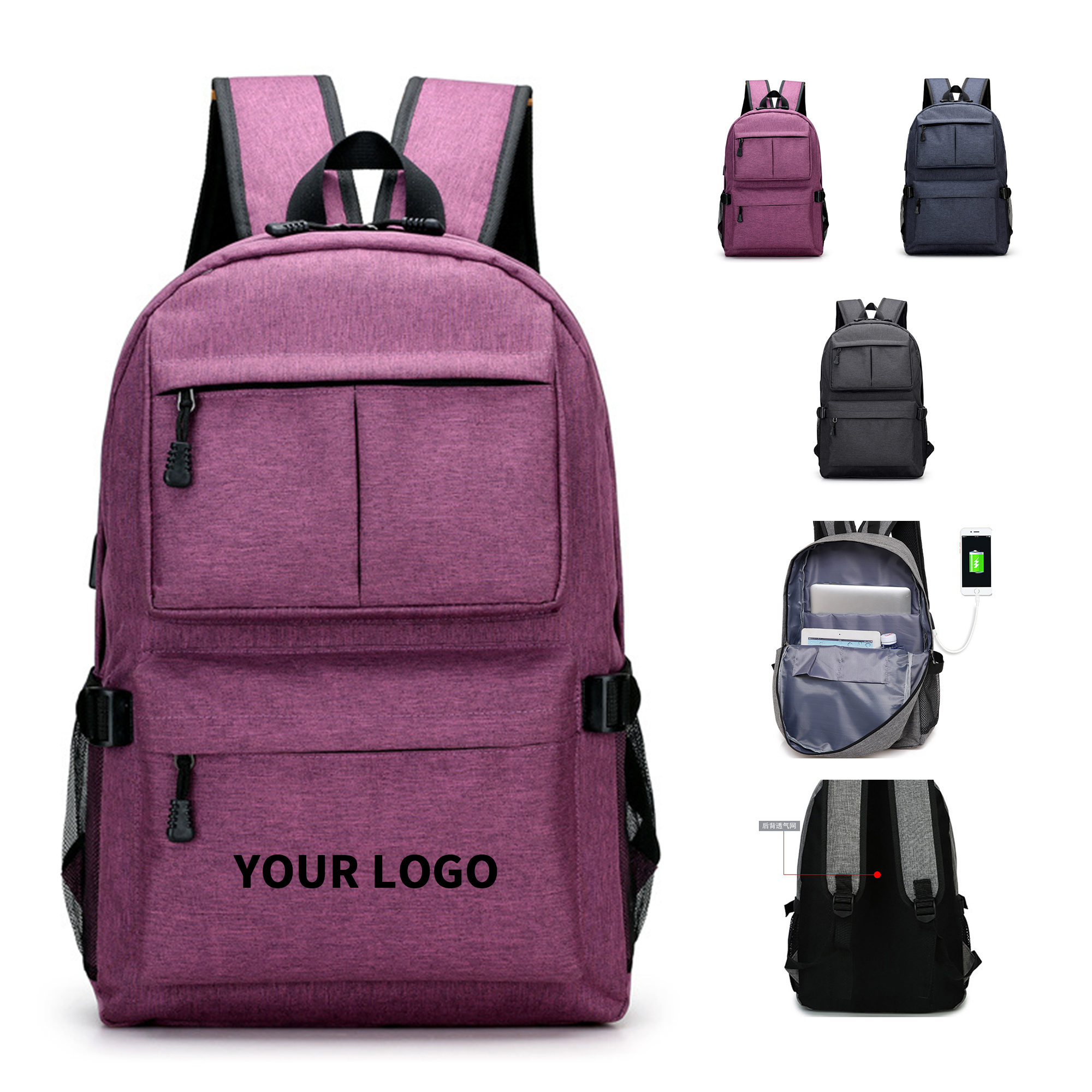 Oxford Laptop Backpack With External USB Port 20" Length X 11.8" Width X 6.3" Height 2