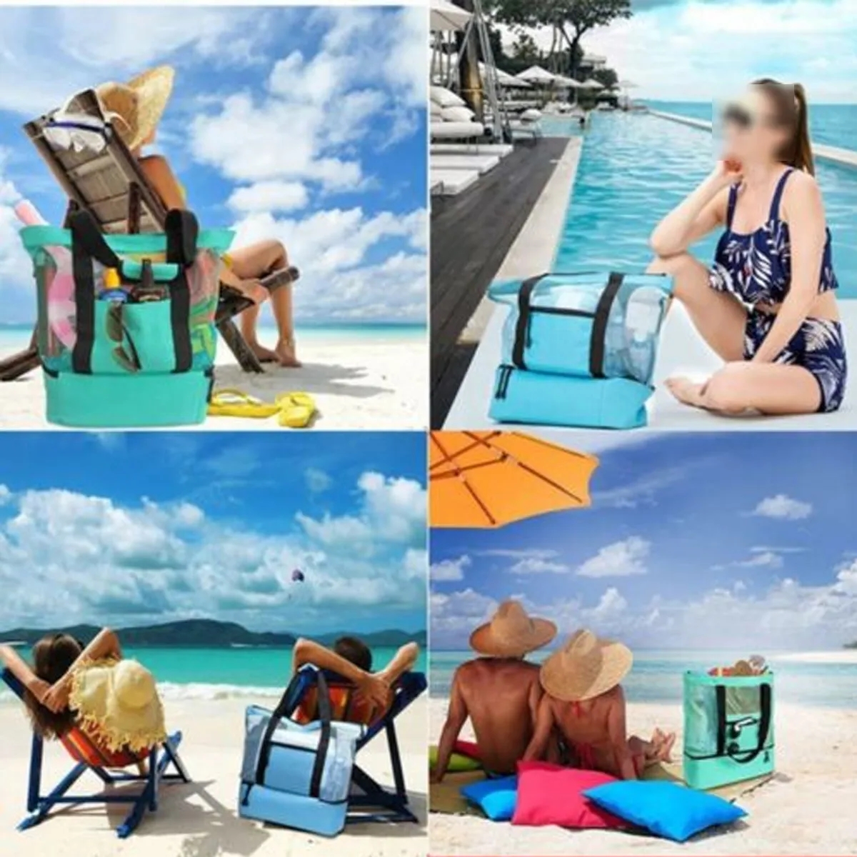 Mesh Beach Bag Picnic Tote Foldable Shopping Handbag 3