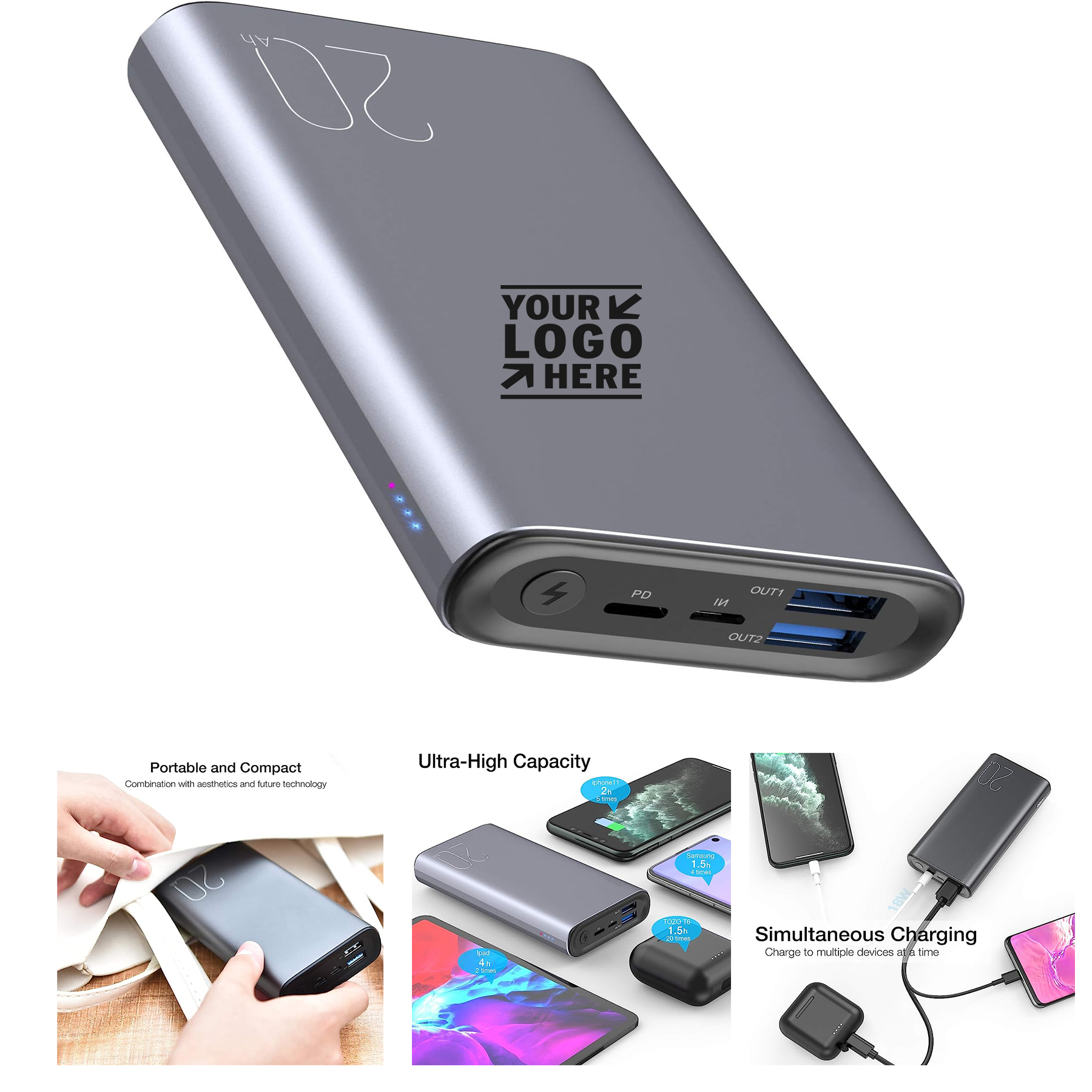 20000mAh Portable 18W High Charging Speed External Battery Pack Capacity Fast Charging Power Bank