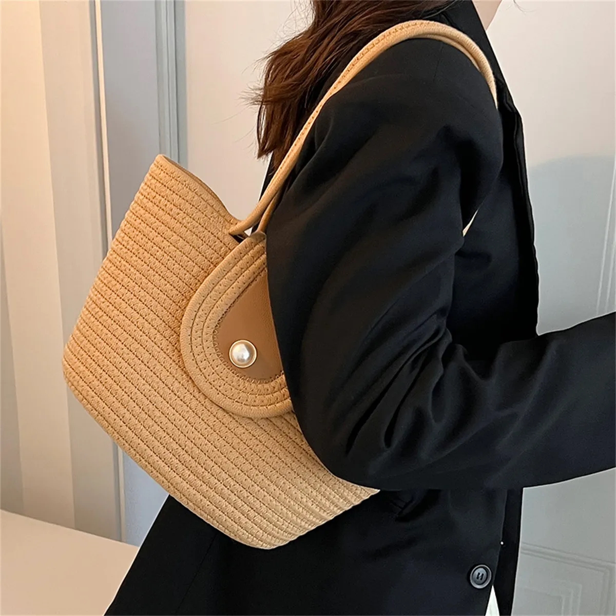 Straw Beach Tote Bags for Women, custom tote bag with logo imprint 6