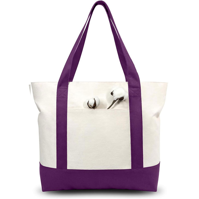 12 oz Cotton Canvas Zipper Boat Tote Bag W/ Front Pocket 7