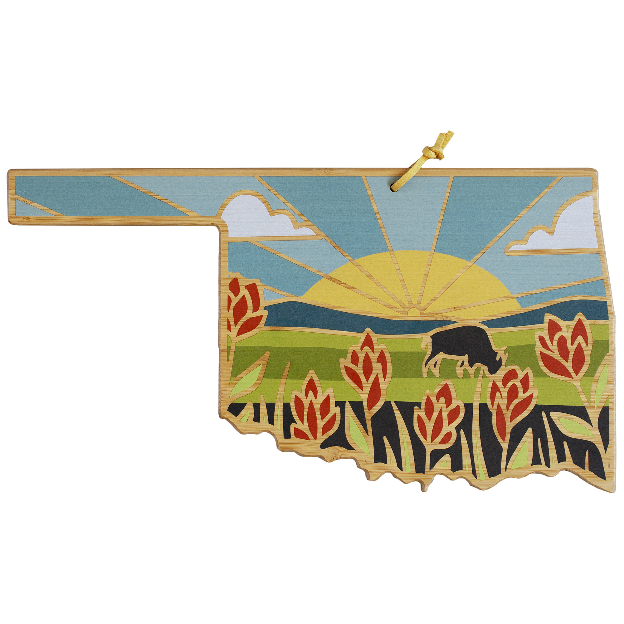Oklahoma State Shaped Cutting and Serving Board with Artwork by Summer Stokes