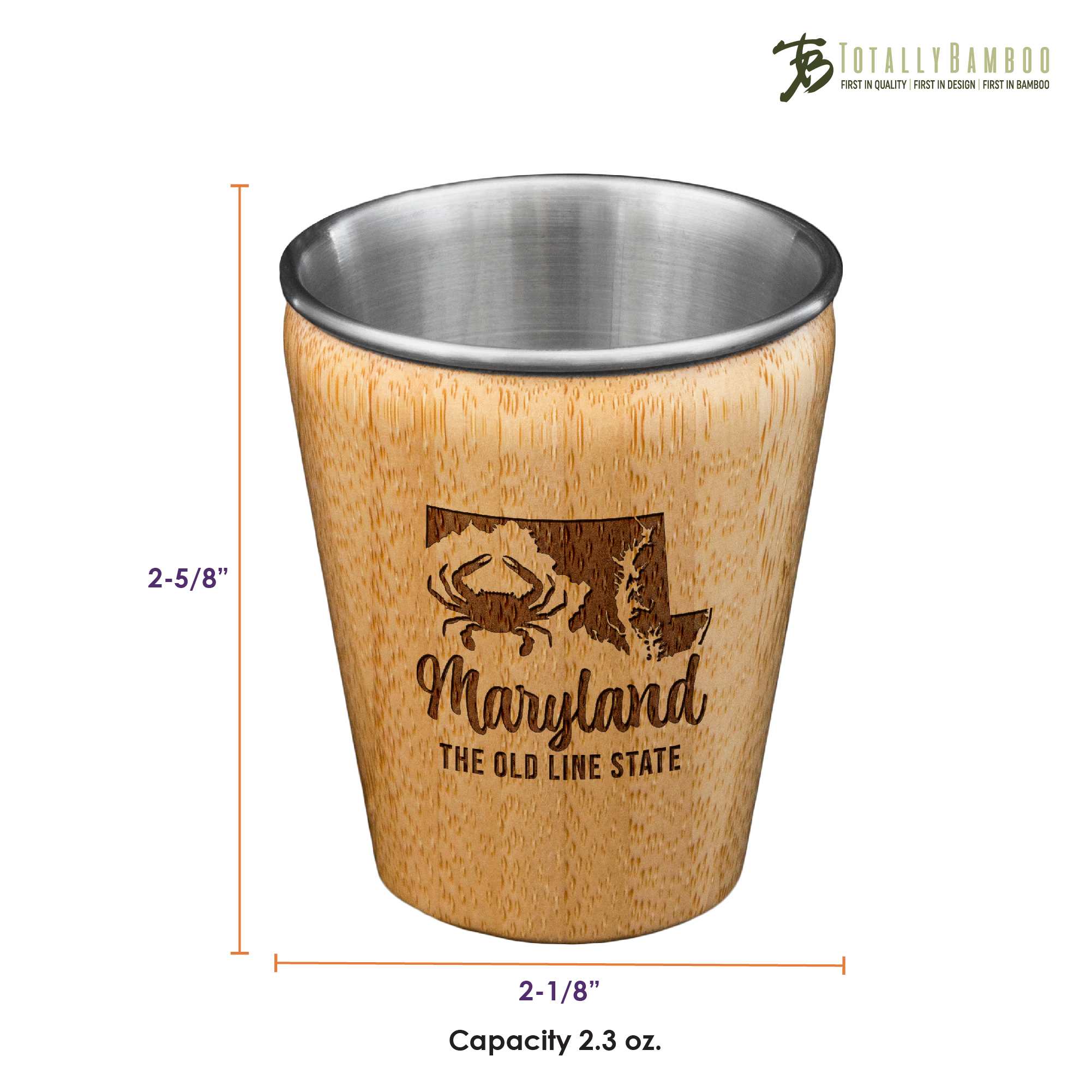 Maryland State Bamboo and Stainless Steel Shot Glass 4