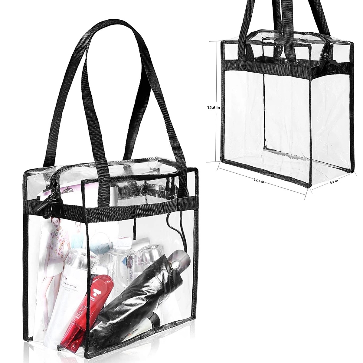 Clear bags Stadium Approved Clear Tote Bag with Zipper 4